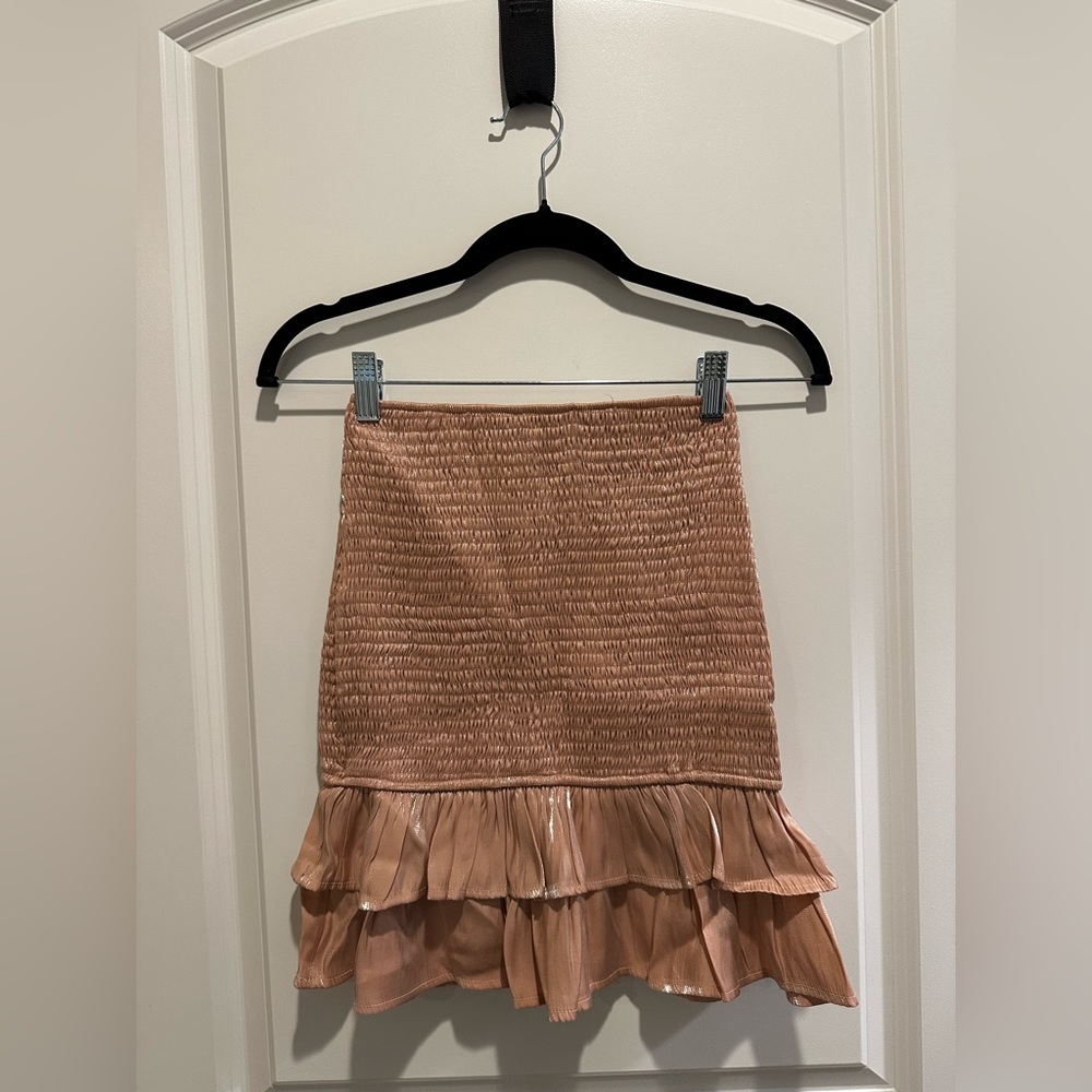Smocked Peach Mini Skirt with Ruffled Hem